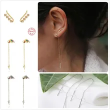 Серьги из стерлингового серебра 925 пробы для женщин, подарок на свадьбу, Золотая Звезда Цирконий, серьги для девочек, серьги с длинной кисточкой aretes R5