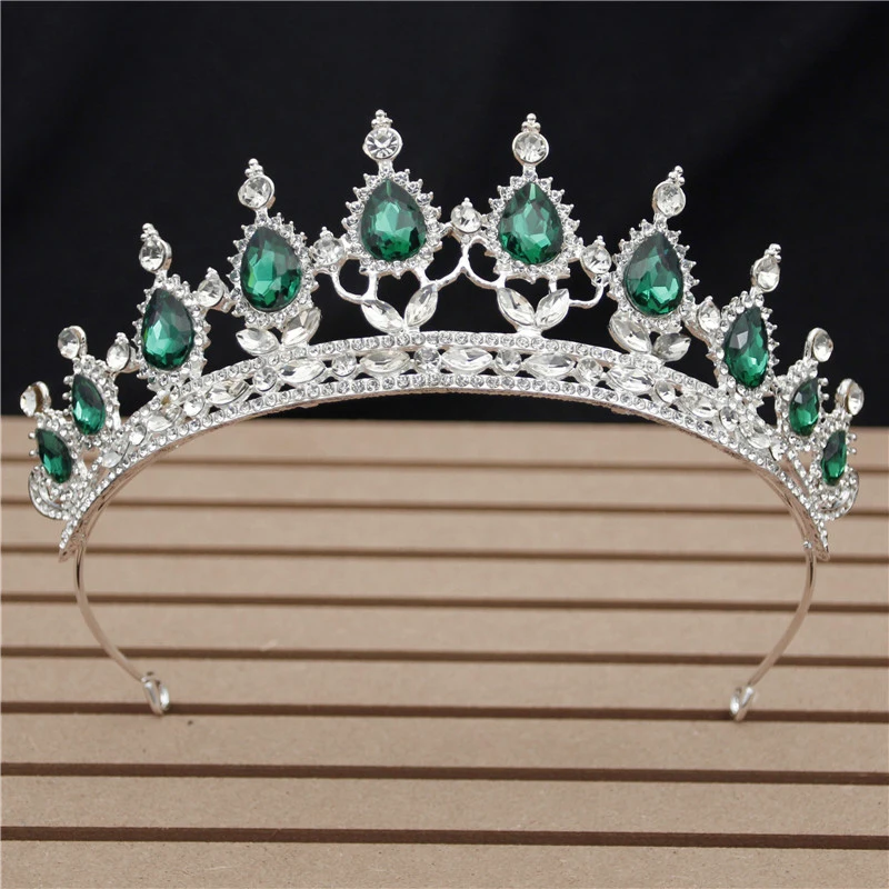 Silver Green Винтажная красная Хрустальная свадебная корона, Цветочная повязка на голову, свадебные диадемы и короны для королевы, выпускного, свадебные украшения для волос, аксессуары для головы - Окраска металла: Silver Green