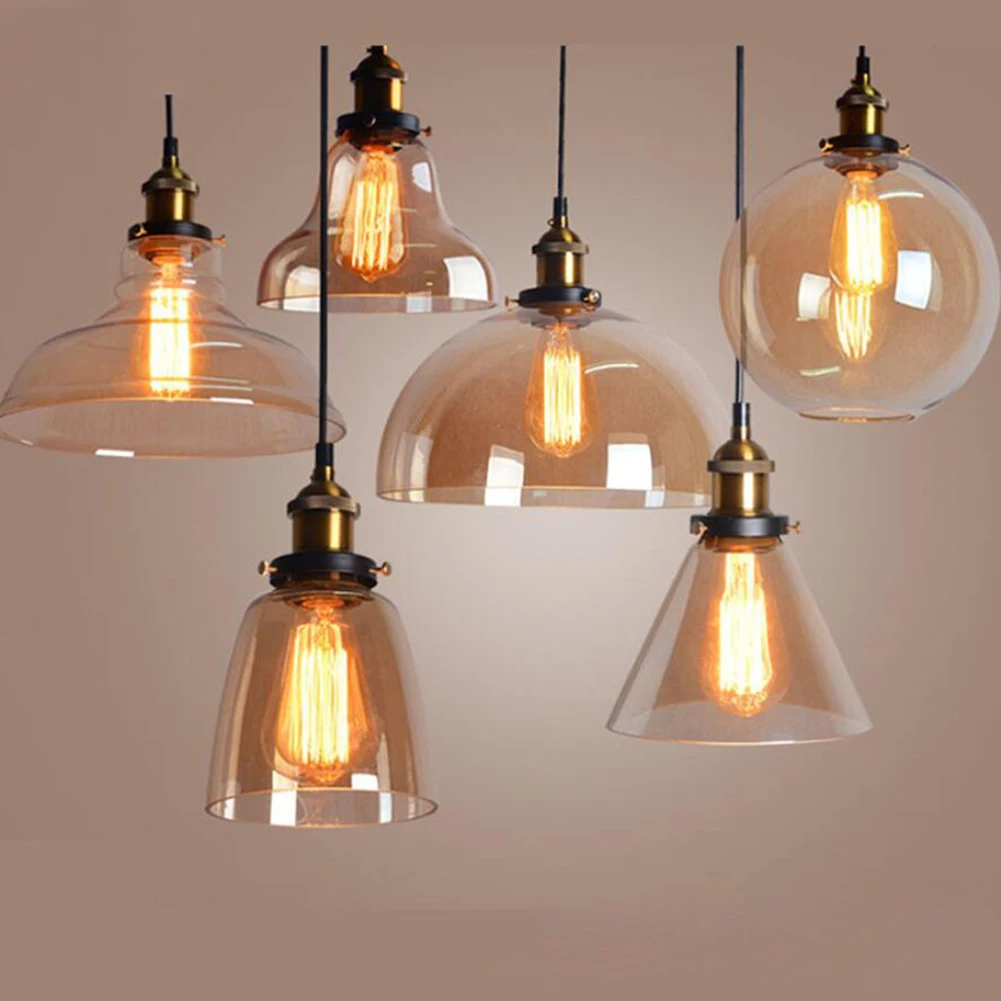 

Retro Loft Industrial Pendant Lights E27 Amber Glass Shades Lamps for Living Room Home Fixtures Decor Luminaire Lighting