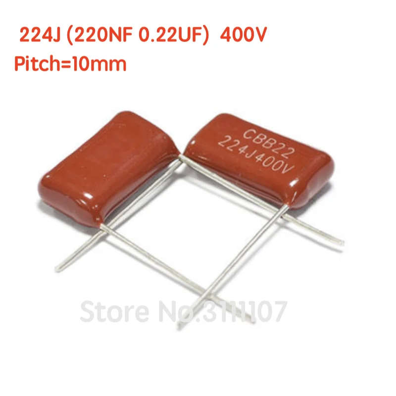 10PCS/Lot 400V 224J 220NF 0.22UF CBB capacitor  Pitch 10mm  224 400V Pitch 10mm