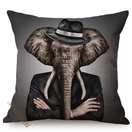 Nordic искусство Плакаты Стиль Декоративная Наволочка на подушку, зеброй и жирафом; слон лошадь с модным животным в шляпе диван-Подушка Чехол