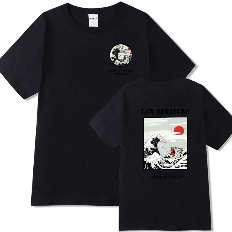 Модные японские уличные футболки Ukiyo с волнистым принтом кошки 2019 летние мужские