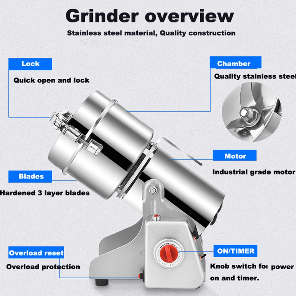 

Electric Grain Spices Cereals Coffee Dry Food Mill Grinding Machines Gristmill Home Powder Crusher Grinder