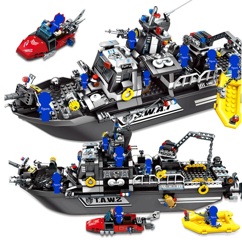 

SEMBO 102467 Building Blocks City Swat Police Team Military Patrol Warship Boat model Kit Bricks educational Toys for Children