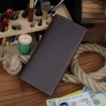 Genuine Leather Men Wallet Retro Handmade Cowhide Long Wallets Portable Storage Card Holder Purse With Coin Pocket Pouch