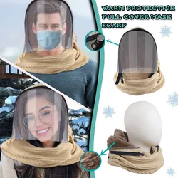 Keep Warm Scarf Fashion Full Protective Face Mask Transparent Hooded Winter Scarf Warm Plus Velvet Scarf With Face shield Unisex