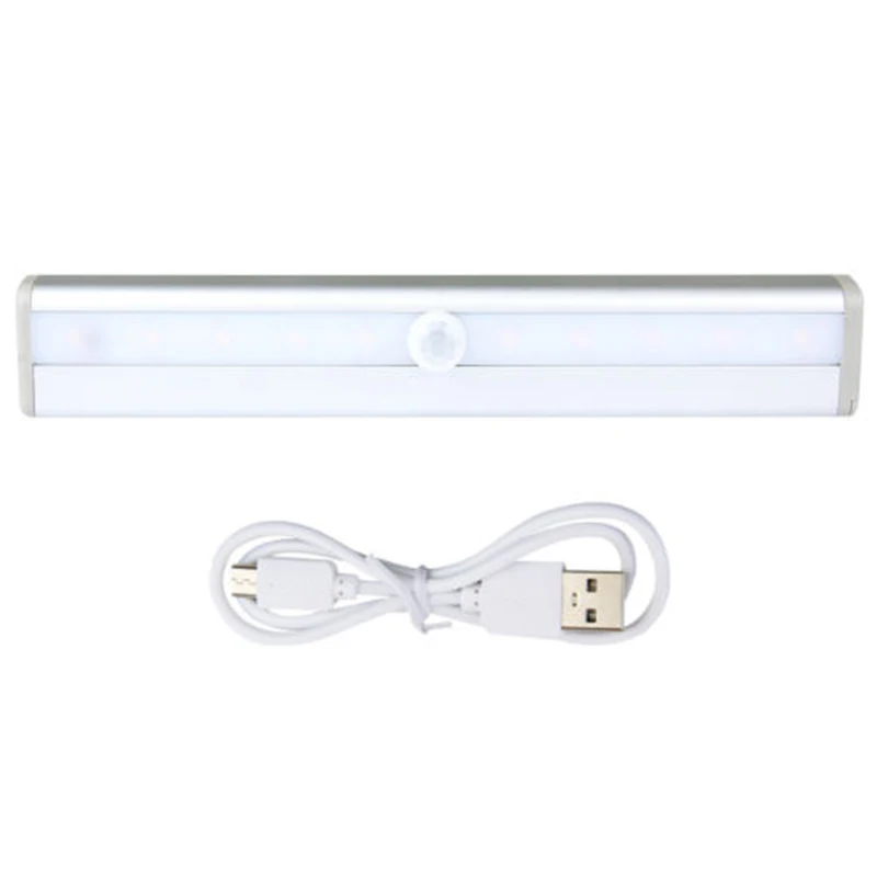 10 LED PIR Motion Sensor USB Charging Closet Lamp Cabinet Night Light Portable