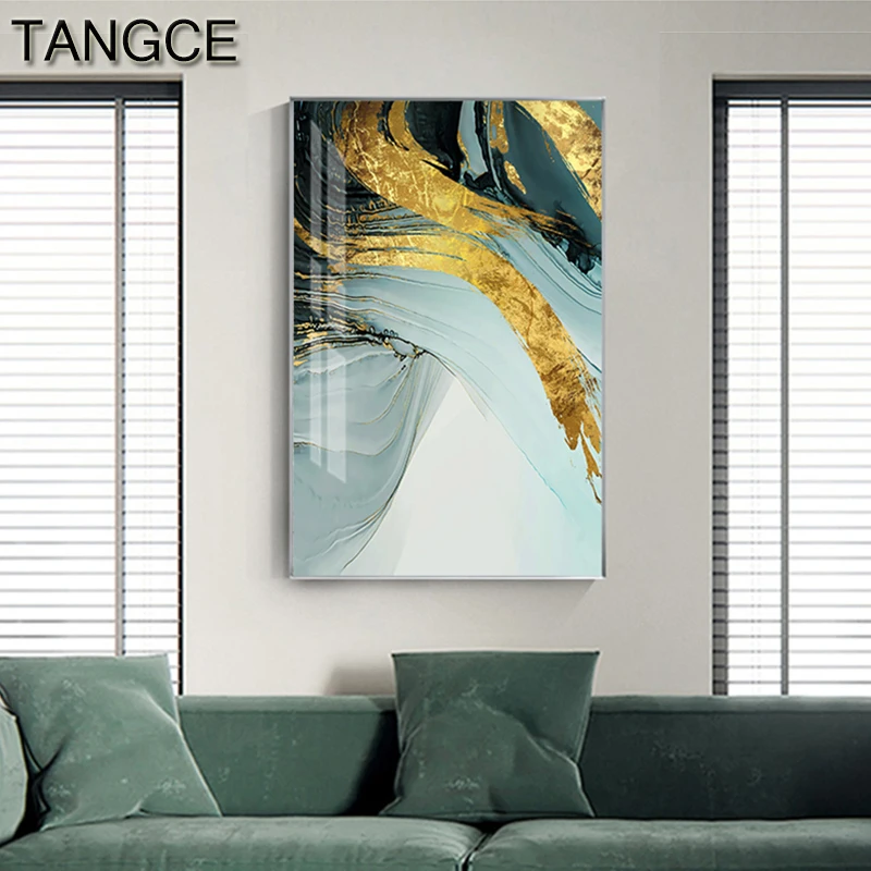 

Modern Abstract Blue Green Gold Foil Canvas Painting Purple Decor Fashion Wall Art Picture for Living Room Modern Poster Print