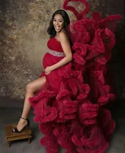 

New Maternity Prom Dress For Photo Pregnant Women Sexy Strapless Tiered Ruffles Nigh Robes Gown Pregnancy Dress Baby Shower