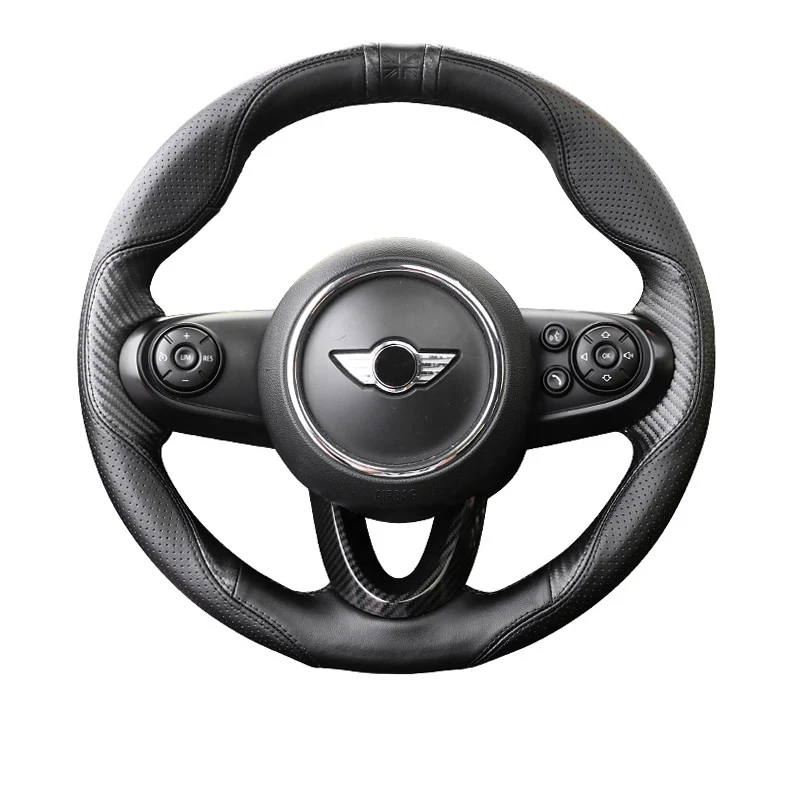 Автомобильный чехол на руль из искусственной кожи для Mini Cooper JCW S F54 F55 F56 F60, аксессуары для автомобиля - Название цвета: Carbon Fiber Black