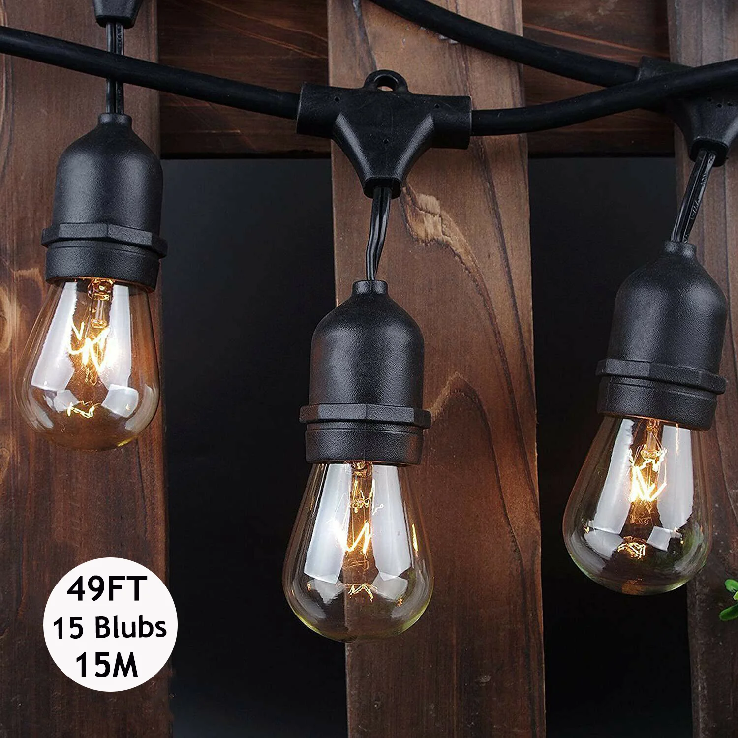

Christmas 15M/49.2Ft LED Outdoor String Lamps 15pcs Dimmable Blubs Backyard Garden Bistro Patio Dinner Pergola Festival Lighting