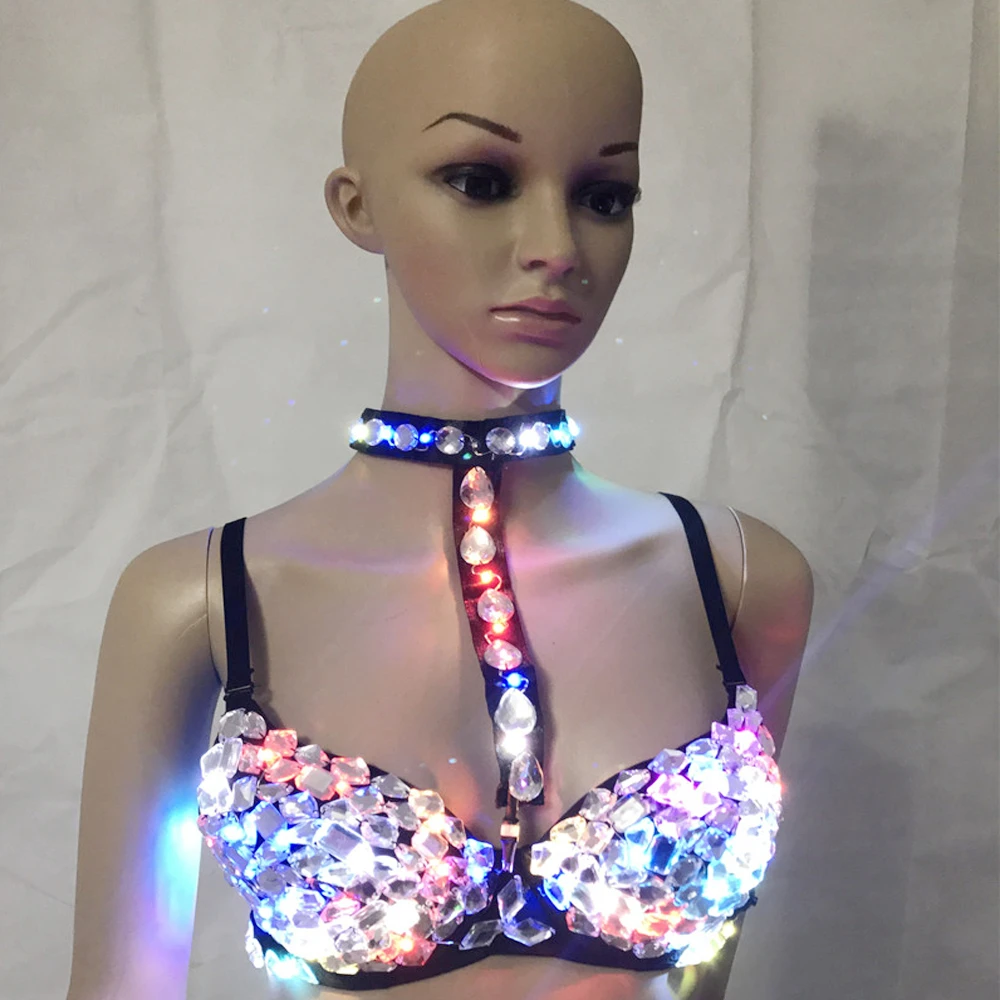 女性のセクシーなシルバースパークリングダイヤモンド Led ブラジャー 手作りダイヤモンドブラジャーナイトクラブクリスタルブラジャービキニ社交ダンス Led ブラジャー Bra Bikini Bra Ledbra Sexy Aliexpress