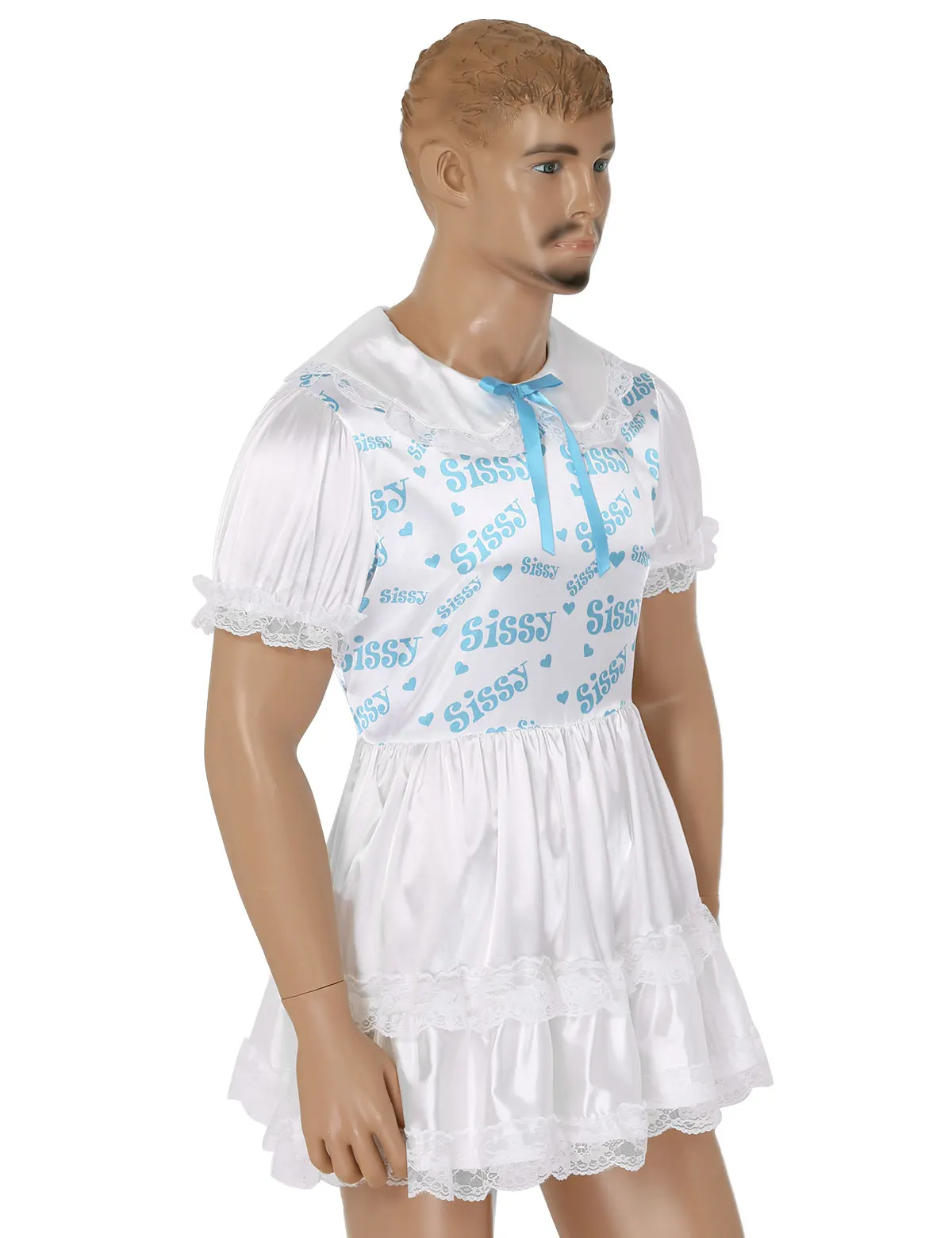 Мужское белье для взрослых, шелковистая атласная одежда для сна с рукавами-фонариками, кружевное платье с оборками, платье для взрослых и детей, костюм для ролевых игр
