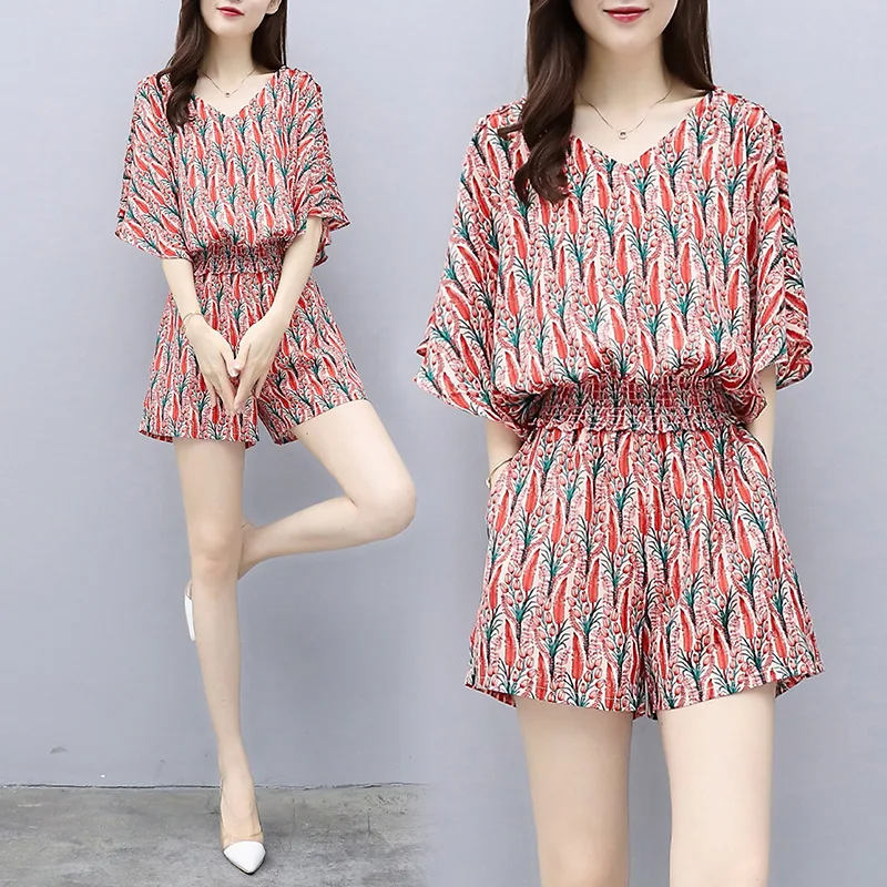 

Fashion V Neck Fitted Waist Chiffon Women 2 Piece Set Two Piece Set Top and Pants Shorts Elegant 2 Piece Outfits Casual Clothes