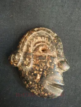 

YIZHU CULTUER ART Collect China Old Hongshan Culture Jade Carving Person Head Black Magnet Pendant
