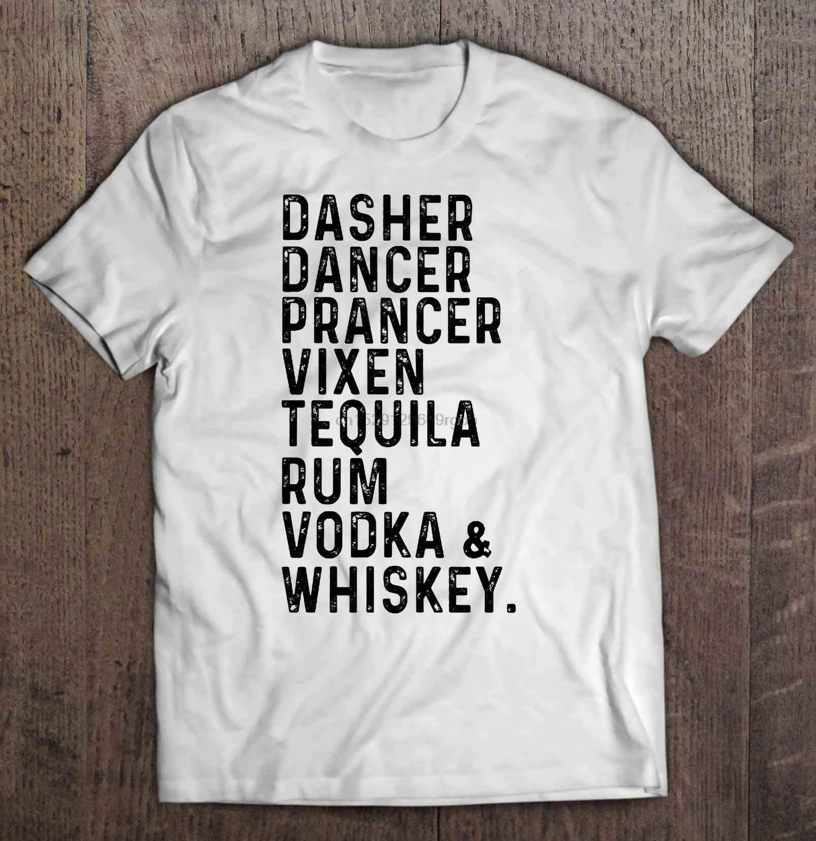 Мужская футболка Dasher Dancer Prancer Vixen Tequila ром водка и виски Рождественский свитер