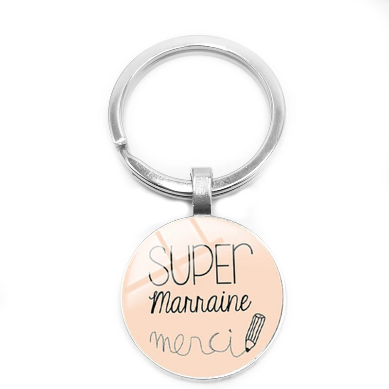 Супер Marraine Parrain крюк Омаров брелок-карабин для ключей круглая стеклянная подвеска я Une Maman Французское слово брелок - Цвет: 1