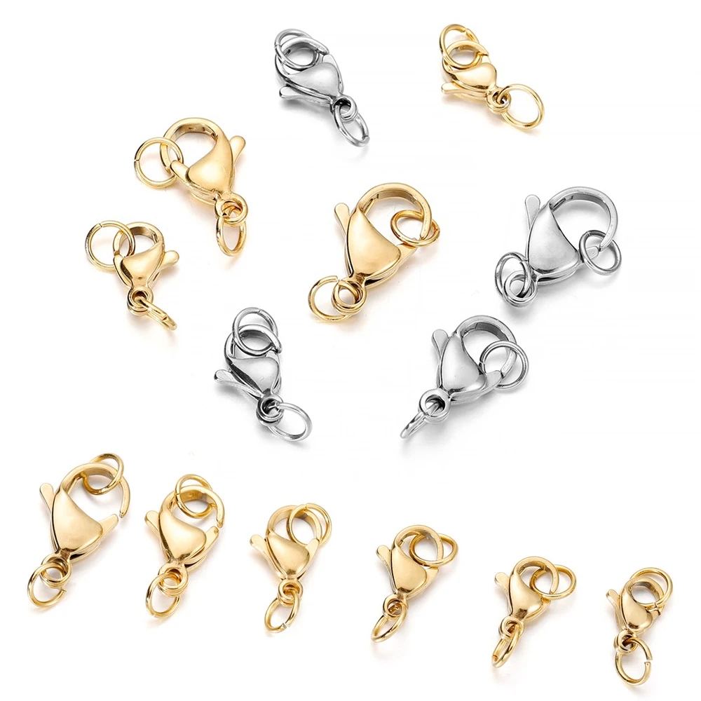 30Pcs/lot Stainless Steel Gold Plated Lobster Clasp Jump Rings For Bracelet Necklace Chains DIY Jewelry Making Findings Supplies