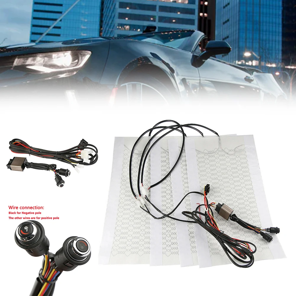 

4pcs Carbon Fiber Winter Pad Universal 6 Level Switch Driving Car Seat Heater Kit Warmer 12V Safe Accessories Cushion Electric