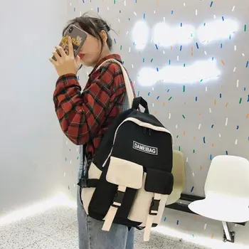 

Men Buckle Waterproof Backpack Cute Women Luxury School Bag Book Black White Nylon Student Bag Fashion Brand Large Capacity