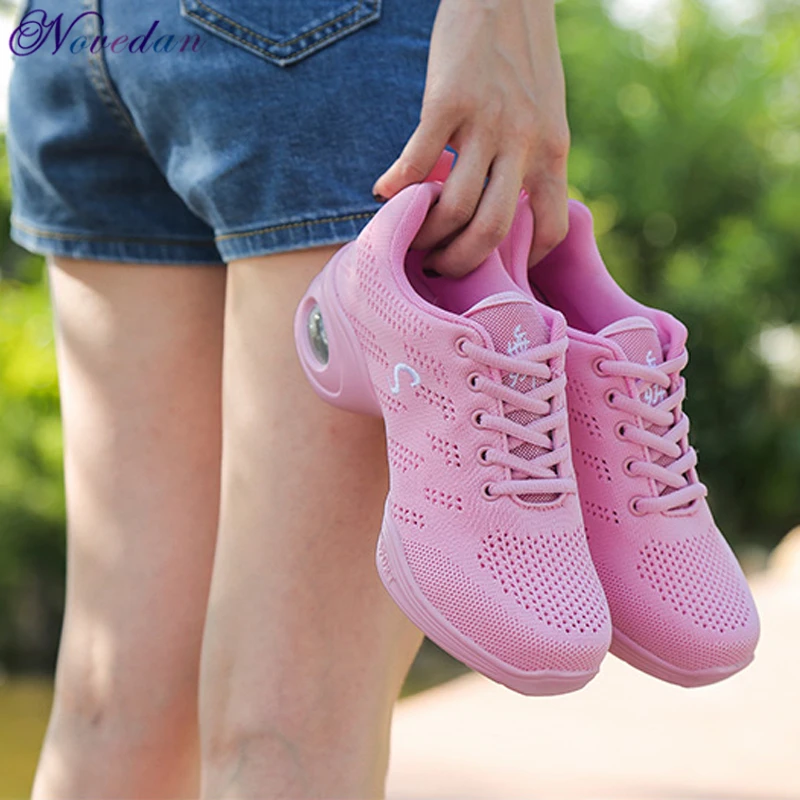 Women's Breathable Air Mesh Square Dance Shoes Jazz Shoes Girls Red White Black Air Cushion Soft Bottom Dance Sneakers 4