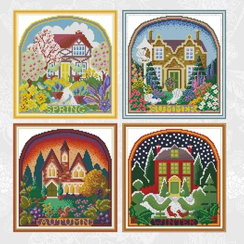 

Four Seasons Hut Patterns Counted Cross Stitch kit Sale DMC Cotton Thread Embroidery set DIY Handmade Home Decoration Crafts
