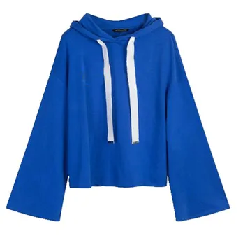 

Women Gray Hooded Sweatshirts Casual O-Neck Solid Long Sleeve Blouse Loose Sweatershirt