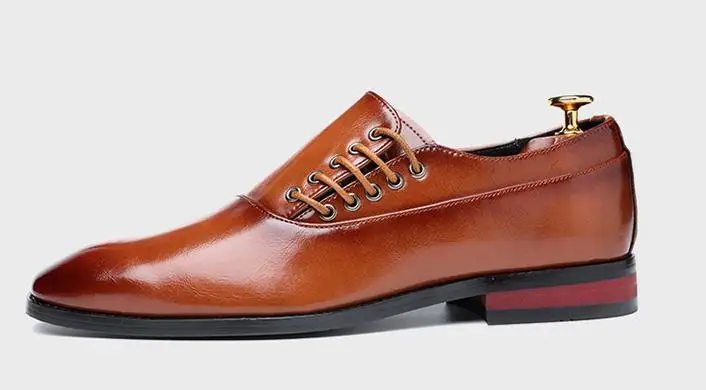 38~48 Large Size Men Side Lace Up Derby Shoes Italian Men Pointed Toe Dress Weddings Shoes Business Office Formal Leather Shoe - Цвет: Оранжевый