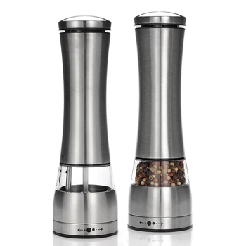 

Electric Salt and Pepper Grinder - Battery Operated with LED Light - Adjustable Coarseness Mills for kitchen