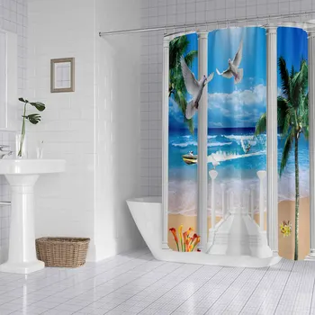 

Beach beach coconut tree landscape polyester printed waterproof shower curtain bathroom partition curtain factory direct sales
