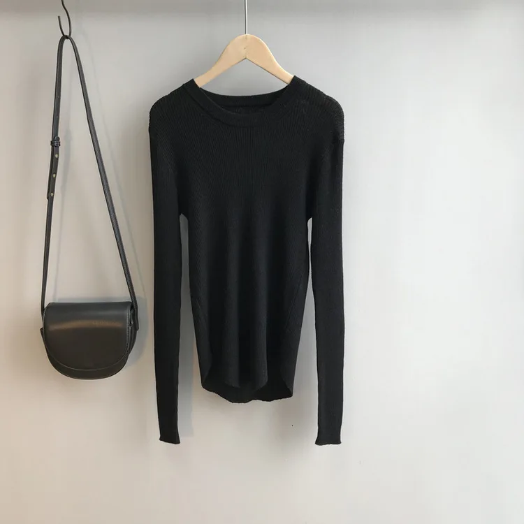 Mooirue осень зима женский классический вязаный свитер в полоску Эластичный яркий 10 цветов теплый осенний джемпер - Цвет: black