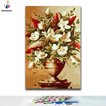 

DIY Coloring paint by numbers White flower paintings by numbers with kits 40x50 framed