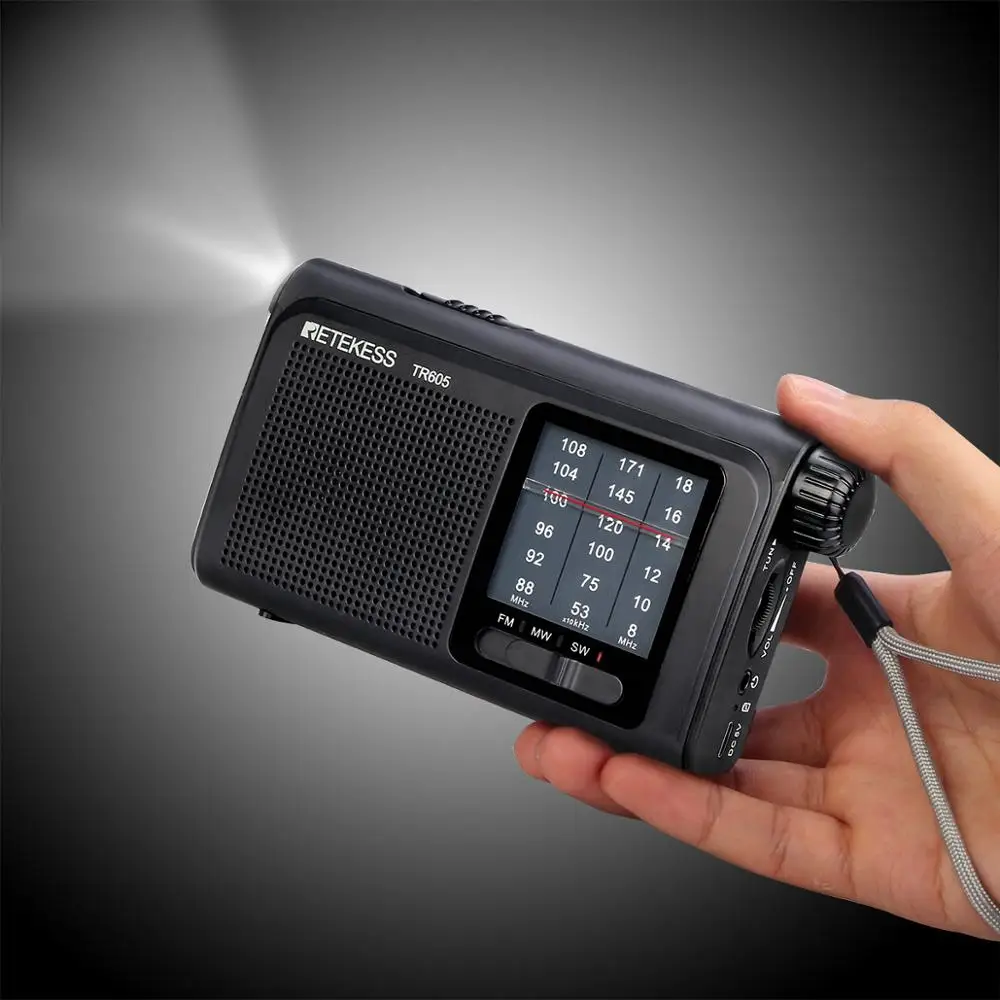 Retekess TR605 3 полосы FM/MW/SW портативный радио с перезаряжаемой батареей супер яркий светодиодный фонарик для аварийного освещения