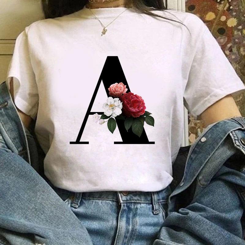 

Women Vintage Style Fashion 26 art letters Print Funny Summer T shirt Women Vogue Princess Short T Shirt