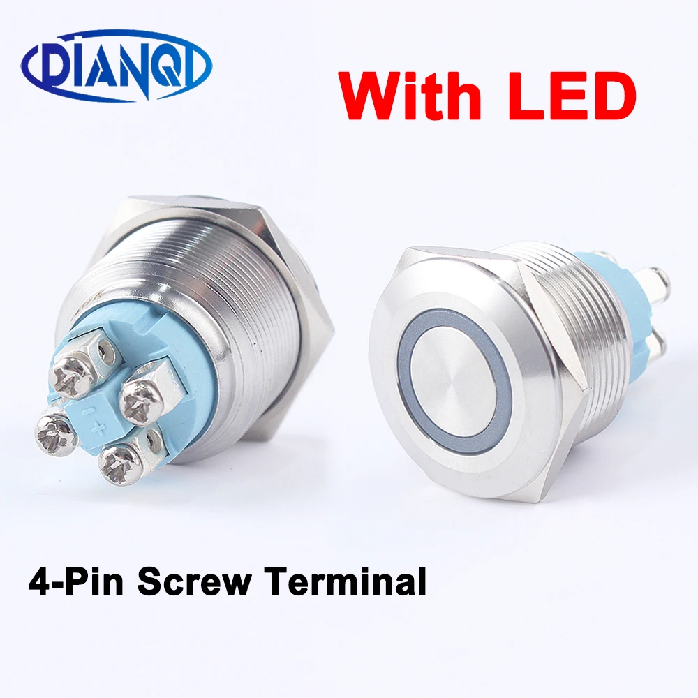 22mm reset momentâneo 1no metal interruptor de botão led luz 3v5v6v12v ...