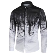 Осенние мужские повседневные тонкие рубашки, подходят для уличной одежды, для отдыха, с разноцветными отворотами, черная рубашка с пуговицами, блуза с длинными рукавами, топы