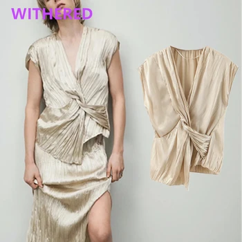 

Withered england office lady elegant satin pleated bow blouse women blusas mujer de moda 2020 loose shirt womens tops and blouse