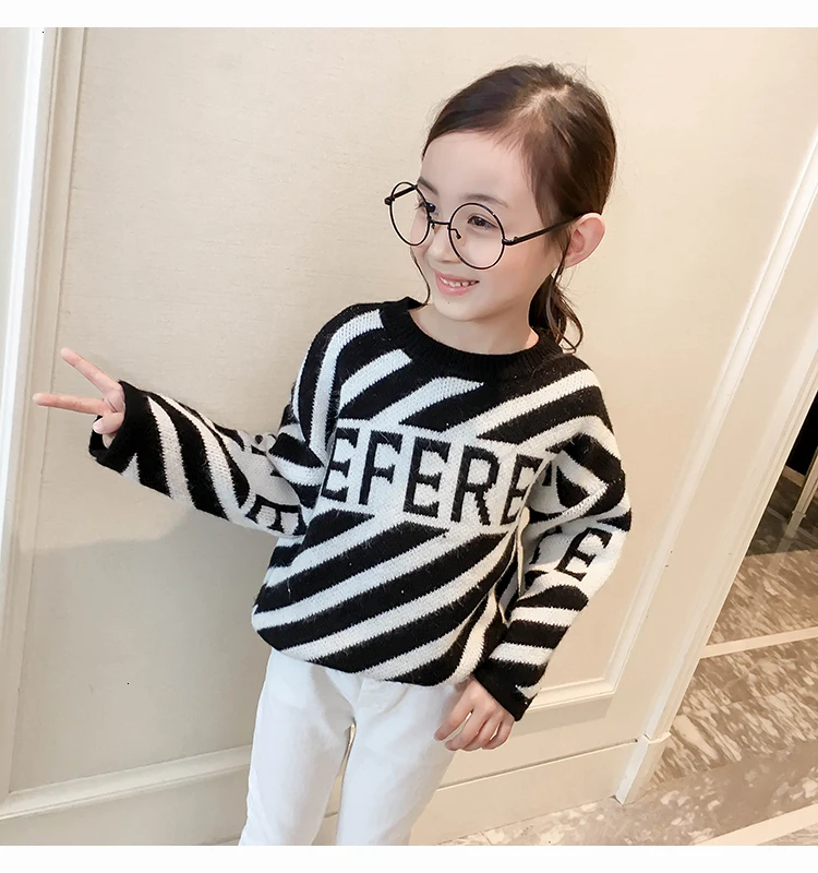 Г., весенне-Зимний Теплый Бархатный вязаный Топ, детский свитер Модная рубашка в полоску с длинными рукавами и надписью для мальчиков и девочек