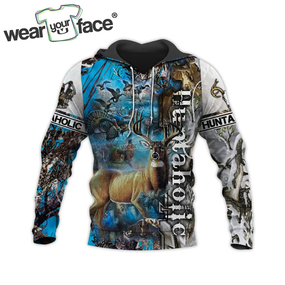 Huntaholic Camo Blue 3D All Over Printed Sweatshirts Zipper Hoodies Casual Tracksuits Shorts Streetwear Vocation Unisex Clothes