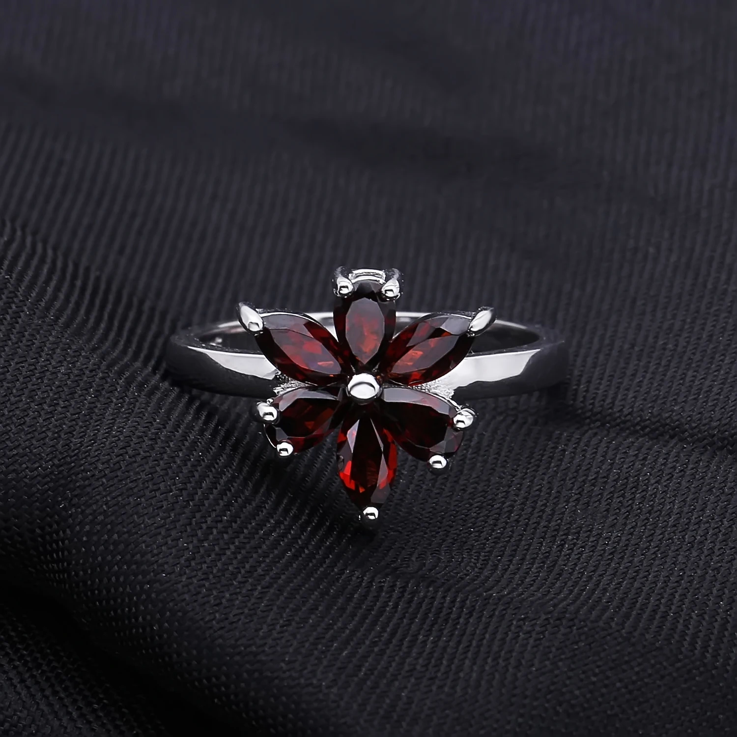 Gem's Ballet, 1.86Ct, натуральный красный гранат, драгоценный камень, цветок, кольцо для женщин, 925 пробы, серебро, обручальное кольцо, кольцо на палец, хорошее ювелирное изделие