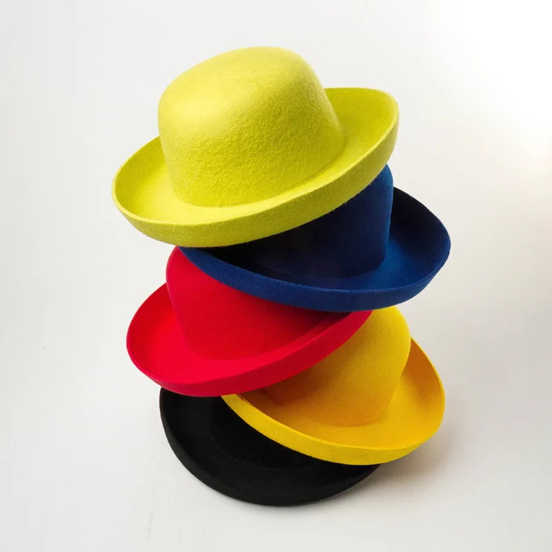 

King Wheat Winter Dome Curling Wool Women Fedora Felt Cap Ladies Fashion Outdoor Top Simple Stage Show Shopping Travel Hat