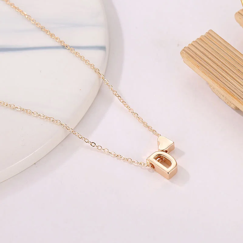 Name Tiny Heart Cute Initial Necklace Letter Choker Chain Simple Anniversary Necklaces Women Gold Color Pendant Jewelry Gift