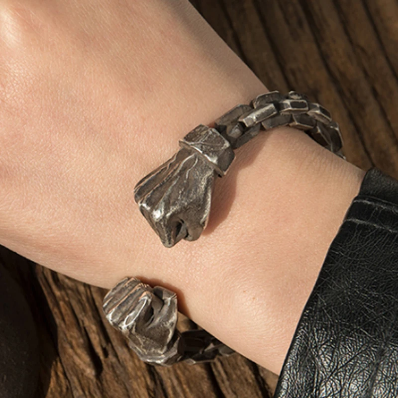 

110g Mens Heavy 999 Sterling Silver fist Power retro handmade Bangle Cuff Bracelet Jewelry A4222