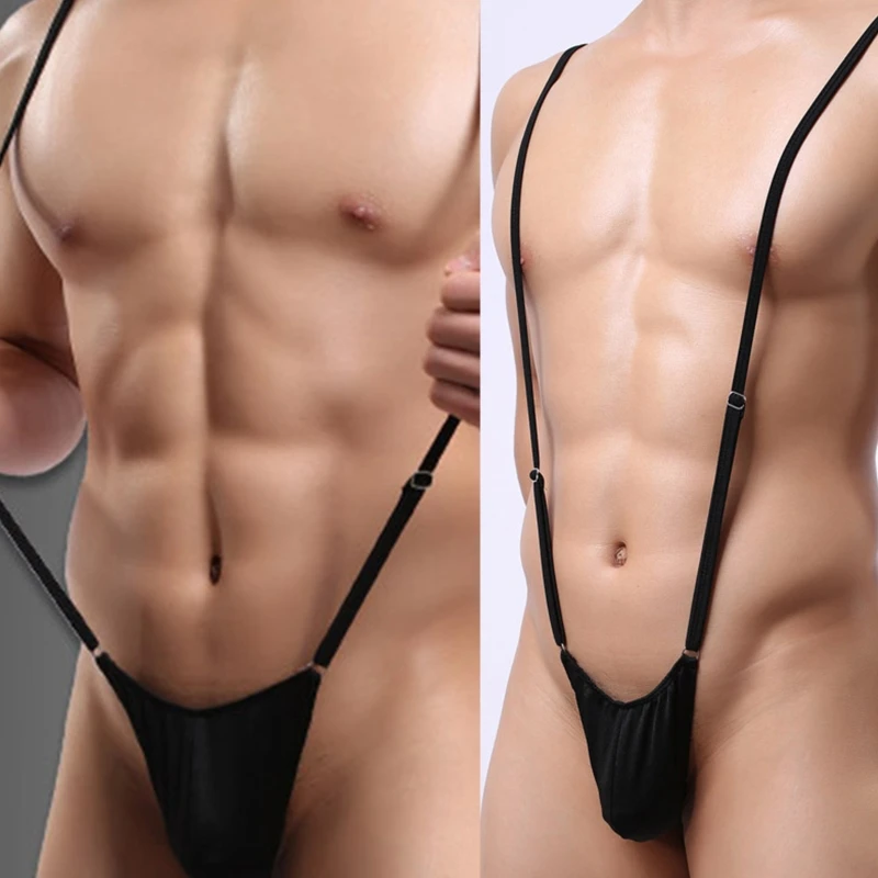 Sexy Lingerie Strap Adjustable One-piece Thong T-pants U Convex Pocket Design Elastic Jumpsuit Gay Men Erotic Bodysuit
