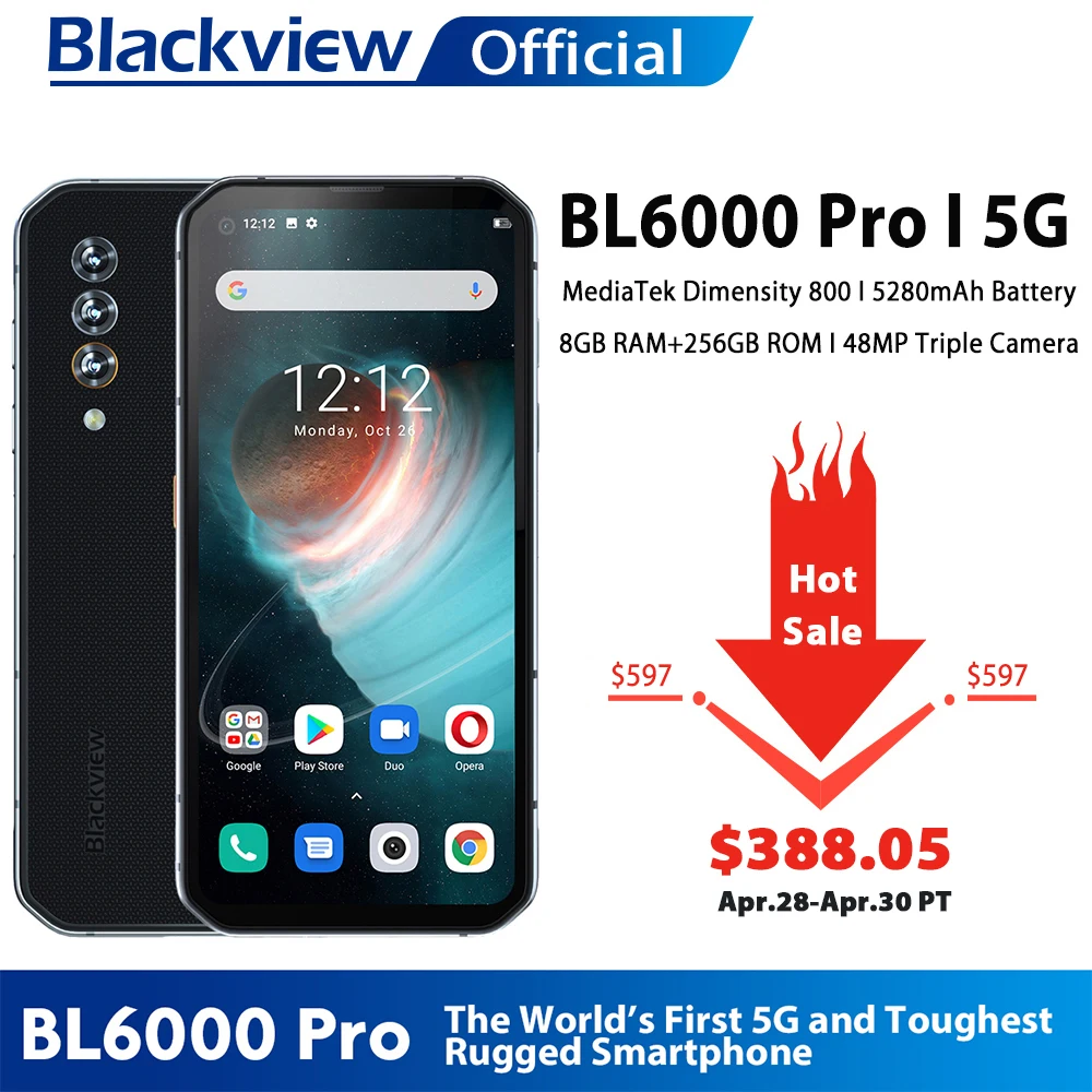 En venta los teléfonos móviles Blackview-teléfono inteligente BL6000 Pro, versión Global, 5G, IP68, Triple CÁMARA DE 48MP, 8GB RAM, 256GB ROM, 6,36 pulgadas Erb1emNVq5y