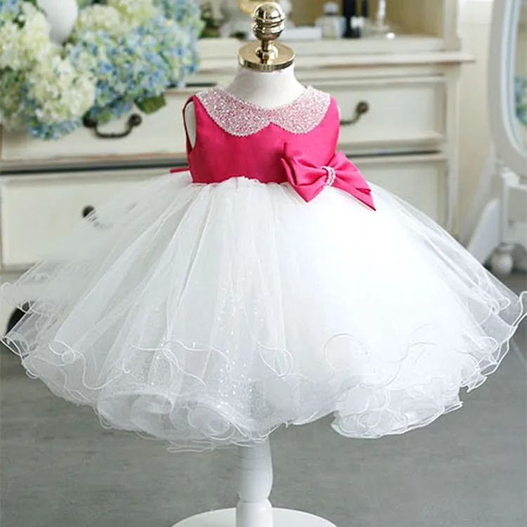  Infant Baby Clothes Lace Beads Bow Newborn Baptism Dress For Baby Girls Party Christening Dresses 1