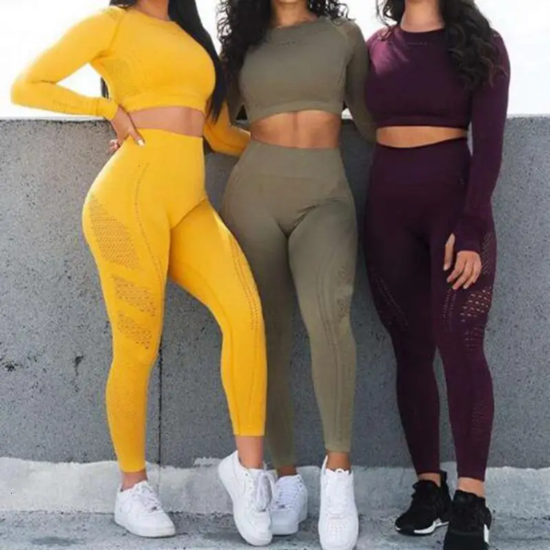 Women-Seamless-Yoga-Sets-High-Waist-Gym-Mesh-Leggings-Shirts-Suit-Long-Sleeve-Fitness-Workout-Sports