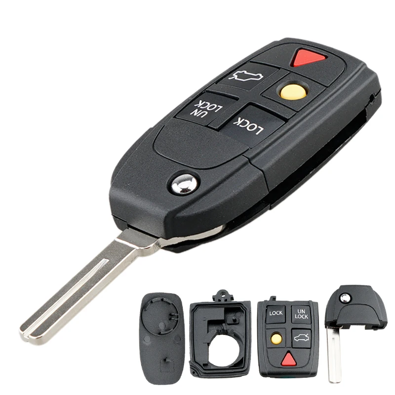 5 Buttons Automobile Car Key Fob Case Shell Replacement Flip Folding Remote Cover Fit for VOLVO S60 S80 V70 XC70 XC90