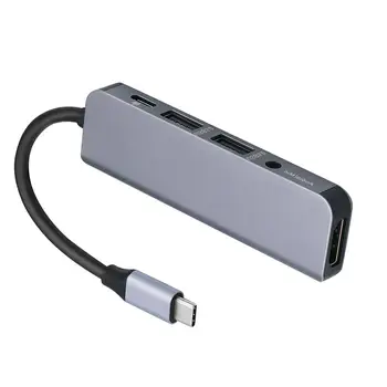 

Converter Practical Classic Delicate Texture Durable 5 in 1 Type-C HUB USB Type-C to USB3.0 USB 2.0 3.5mm Audio Type-C HDMI