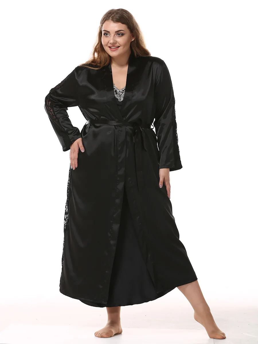 

Plus Size 3XL New Silk Kimono Robe Bathrobe Women Silk Bridesmaid Robes Sexy Black Robes Satin Robe Ladies Dressing Gowns